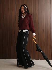 FWH Daily EssentialPants 街頭 OOTD 女款健身瑜伽運動跑步運動長褲 寬腿褲 黑色 - 黑色 - 查看 4