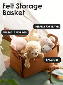 Storage Basket Felt Storage Bin, Foldable Felt Storage Basket, Large Storage Basket, Sundries Storage Basket, Office Item Storage Basket, Collapsible& Convenient Box Organizer With Carry Handles For Office Bedroom Closet Toys Laundry - 棕色 - 查看 3