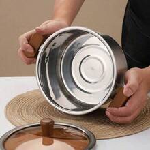 304不锈钢炸锅，家用高深油锅，双耳多功能汤锅带盖，蒸笼，日式小型炸锅，炸鱼薯条锅，金属便携式露营锅，带盖和安全防滑手柄 - 查看 8