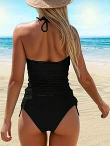Women'S Tankini Swimwear Featuring A Pirate Skull And Crossbones Design, Perfect For Halloween And Rave Parties. This Elegant Bathing Suit Is Ideal For Beach Outings, Pool Gatherings, And Water, Showcasing A Cute Style, Durable Fabric - 黑色 - 查看 4