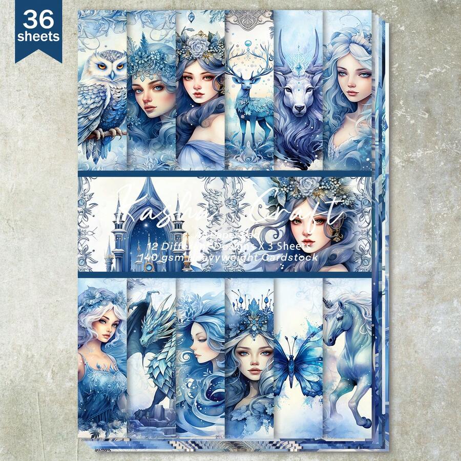 36 Sheets A5 (Blue Wonderland Background) Scrapbooking Paper, Suitable For Bullet Journals, Collages, Cards, Scrapbooks And Crafts - Rectangle - View 1