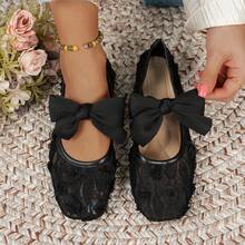 Plus Size Women's Bow Square Toe Knitted Casual Ballet Shoes, Comfortable Slip-On Loafers, Suitable For Summer, Spring, Autumn, Lace-Up Flat Shoes, Bohemian Style, Black/White/Beige - SR Black Rose - View 7