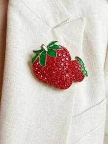 1pc Elegant Rhinestone Studded Strawberry Brooch Pin For Women Gifts For Mother, Father, Graduation, And Teacher - Multicolor - View 1