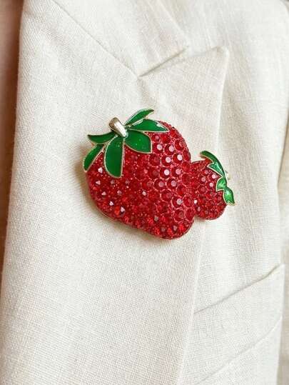 1pc Elegant Rhinestone Studded Strawberry Brooch Pin For Women
