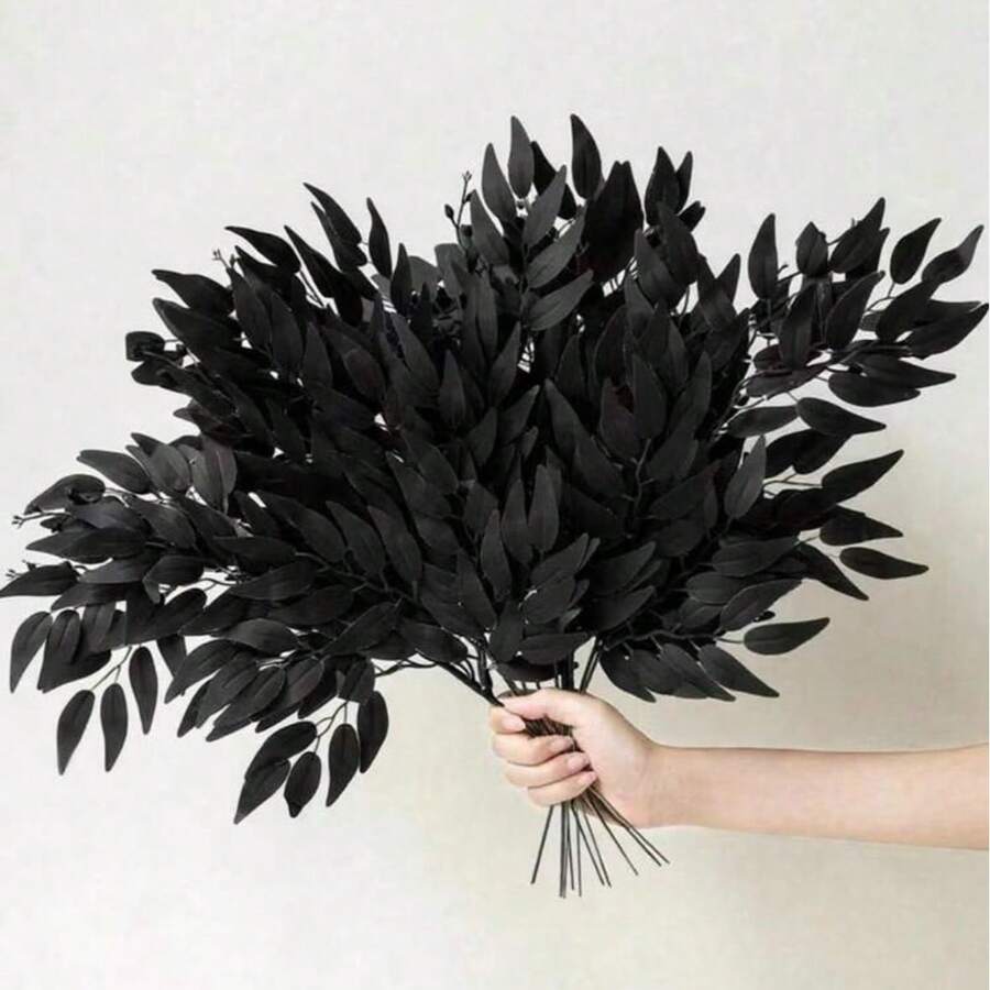 1/4/8/16/32 pièces Vigne de feuilles artificielles vertes italiennes Ruscus, guirlande de feuilles vertes artificielles de 70 cm, fleurs de vigne artificielles pour arche de mariage, centre de table, décoration de la maison, roses, roses décoratives, style bohème, décoration de fête et de vacances, accessoires de décoration de chambre, décoration de la Saint-Valentin, roses, fête des mères, décoration de printemps - Noir - Voir 1