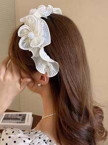 1pc Elegant & Fashionable Cute Fabric Faux Pearl Flower Headband For Women, Suitable For Daily Wear And Parties Hairband Hair Band Diadema Hair Hoop,Travel,Birthday - White - View 5