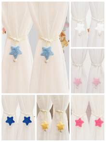 2条珍珠色绒面3D星形窗帘绑带，简约仿珍珠窗帘绑带，薄纱窗帘绳 - 彩色 - 查看 2