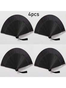 Bộ 1/2/4 quạt cầm tay gấp gọn, kiểu dáng Trung Quốc/Nhật Bản duyên dáng, thanh lịch, cổ điển, món quà tuyệt vời nhất dành cho phụ nữ và bé gái. - Màu đặc - Xem 3