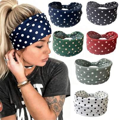 1条波点弹力头带，宽版简约运动头带，适合女性，可用于健身、瑜伽、骑行等运动。