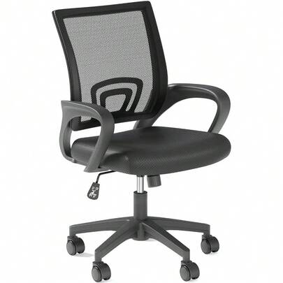 Home Office Chair, Ergonomic Mid-Back Mesh Desk Chair With Lumbar Support, Adjustable Swivel Rolling Design, Comfy Armrest For Work, Study, Gaming, Vanity, Black