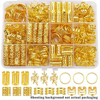 120 piezas de accesorios para el cabello con flores huecas de estilo bohemio - Anillos, pulseras y pinzas de estilo Rococó, adecuados para mujeres y rastas, decoración para trenzar el cabello, para fiestas y uso diario