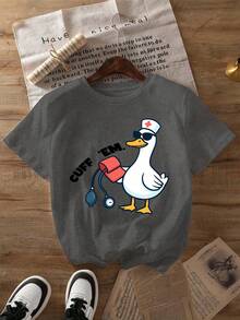 Women's T-Shirt With ER Room Nurse Print, Short-Sleeved Round Neck Casual Top, Suitable For Spring And Summer. - Màu xám đen - Xem 7