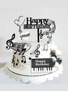 23件/套或1件摇滚音乐蛋糕装饰插牌，黑色音符迪斯科球蛋糕装饰，适用于生日蛋糕、洗礼蛋糕、性别揭晓派对蛋糕、摇滚主题派对蛋糕 - 彩色 - 查看 4