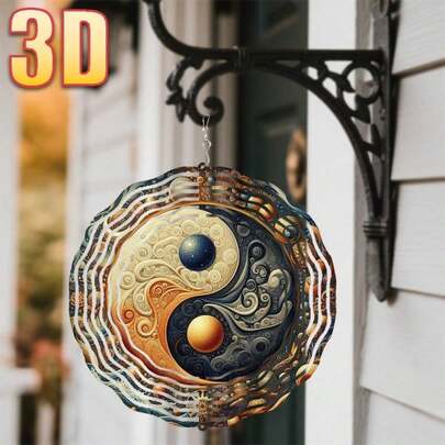1 chiếc chuông gió 3D hình Âm Dương, thiết kế tinh tế thể hiện vẻ đẹp hài hòa, kích thước 10in*10in với móc xoay, chuông gió tự chế 360°, chất liệu kim loại dùng cho sân vườn ngoài trời.
