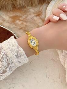 1pc Elegant Fashionable Luxury Women's Bracelet Watch, Thin Square Minimalist Quartz Watch, Suitable For Daily Wear, Birthday Gift - Gold - View 6