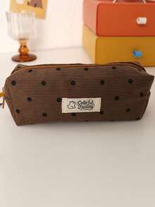 1PC Minimalist Polka Dot Pattern Pencil Case, Large Capacity Fabric Pen Organizer Pouch With Zipper For School Supplies & Office Desk, Simple Korean Style Pencil Case - Single Piece - View 5