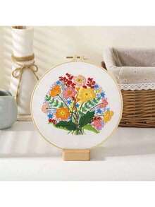 1set Diy Embroidery Kit, Flower Pattern Design Embroidered Wall Art, Hand Sewing Thread Painting, Desktop Decoration, The Color Of The Winding Board Is Random - Multicolor - View 39