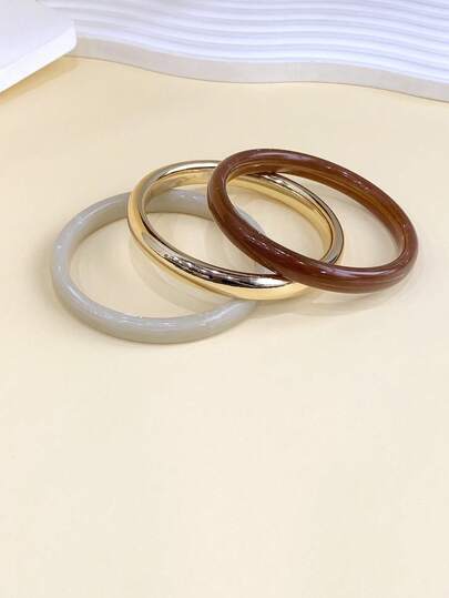 Set de 3 piezas de pulseras elegantes y retro, diseño minimalista de moda, adecuado para uso casual, joyería de moda para mujer, acrílico, sin incrustaciones, adecuado para ocasiones diarias y de fiesta durante todo el año (Producto de mayor calidad) (Mida el tamaño de su palma antes de comprar para asegurarse de que se ajuste a su muñeca)