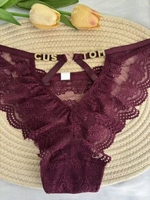 Customized Name Letter Low Waist Underwear, Thong, DIY Phrase Customization, Couple Gift, Women's Triangle Flat Underwear Gift - Burgundy - View 2