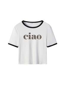 1 pièce T-shirt décontracté à manches courtes et col rond pour femmes - Imprimé mignon de tigre de dessin animé portant des lunettes roses et du chewing-gum, style de rue Y2K blanc d'été - Blanc - Voir 3