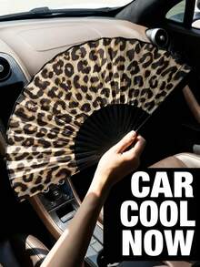 Elegant Leopard Print Folding Fan With Black Frame For Disco Party Beach Dancing Outdoor Weddings Travel Lightweight And Portable Rave Handheld Fan Suitable For All Occasions And Celebrations For All People Household Items Best Birthday Gift - Multicolor - View 5