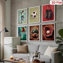 6-Piece Sports Poster,Vintage Soccer Sport Canvas Wall Art,Sports Equipment Print - BasketBaseball Illustration - Athlete Sketch - Football Visual - Soccer Drawing - Great Gym Or Office Decor,Home Decor Gift - Football and Basketball - View 2