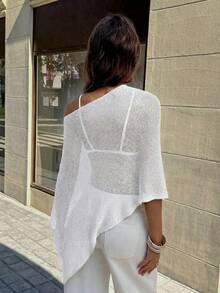 lado para Mujer de Verano, con Bajo Asimétrico, Tejido Brillante Ligero y Transpirable, Corte Holgado Adecuado para Varias Figuras, Top Casual de Playa, Atuendo de Verano Estilo Bohemio CJ77 - Blanco 2 - Ver 10