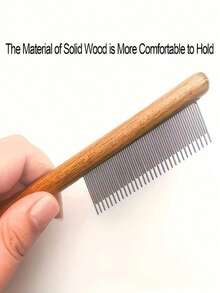 1pc Pet Comb, Suitable For Cats And Dogs, A Quick Hair Removal Tool Without Damage, Non-Slip Wooden Handle Design With Double Rows Of Long And Short Teeth, Undercoat Trimming And Care - Multicolor - View 3