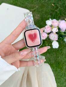 1条彩虹色亚克力表带,兼容44mm、45mm、46mm、Ultra、49mm、42mm、40mm、38mm、41mm的 Series 11、10、Ultra、9、8、SE、7、6、5、4、3、2、1,时尚纤薄透明替换表带,手镯式配件 - 粉色 - 查看 9