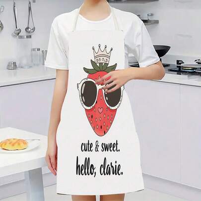 1 chiếc tạp dề nhà bếp họa tiết dâu tây hoạt hình, thích hợp cho nhà bếp, phòng khách, phòng ăn, khách sạn, tiệc nướng ngoài trời và các trường hợp khác, được làm từ 100% polyester, có thể giặt máy.