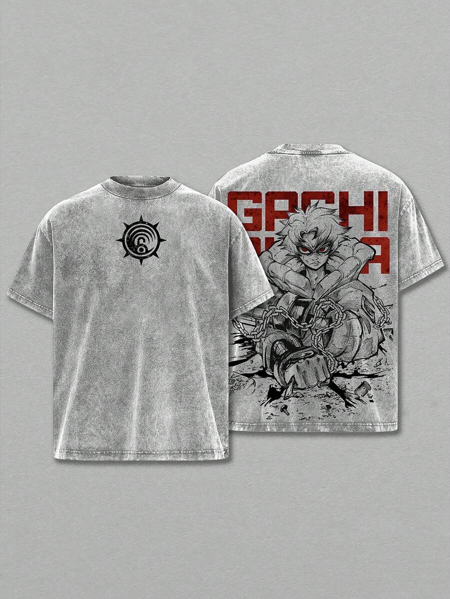 Rudo Gachiakuta Tee - Vintage WashedOversized Heavy Cotton Anime Manga T-Shirt, Double Printed Retro StreetwearUnisex Graphic Top Gift For Otaku Fans Madeto Order - 灰色 - 查看 1