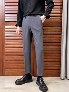 男士极简时尚百搭商务休闲七分裤 - 深灰色 - 查看 5
