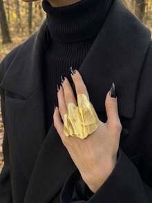 1件装女士金色棕榈手镯，抽象不对称金属饰品，夸张棕榈戒指，欧洲时尚Y2K朋克风格派对配饰 - 彩色 - 查看 3