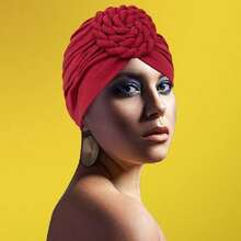1pcs Women's Turbans, Solid Color Compass Fashion Twist Knot Patterned Cap, Leisure & Comfortable & Breathable, Suitable For Homes, Going Out, And Daily Wear Headscarf Hat Bonnet Hair Bonnet Turban Sleep Bonnet - Black - View 3