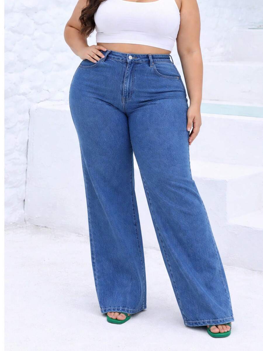 Women's Plus Size Wide Leg Jeans, Sizes 46 To 54, Very High Quality - Marbled - View 1