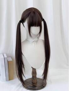 Peruca longa e lisa de 71 cm com franja, peruca para cosplay de personagem de anime com maria-chiquinhas, peruca fofa estilo Lolita ideal para festas de Halloween e Natal. - Multicolorido - Ver 4