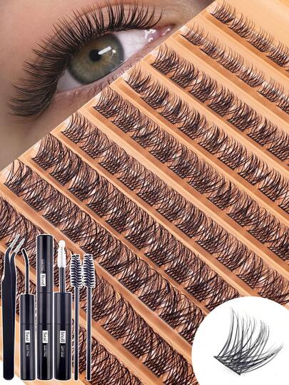 170/120/110pcs D-Curl Fluffy False Eyelashes Set, Includes Beginner-Friendly Eyelash Tutorial, Thick & Voluminous Segmented False Lashes, With Glue, Setting Liquid, Tweezers, Magnifying Mirror, Reusable, Large Capacity Individual Lashes, Soft & Natural Mixed Lashes, Create 3D Dimensional Eye Makeup, Suitable For DIY At Home, Travel, Daily Commute, Parties, Weddings, Bridal Makeup And More