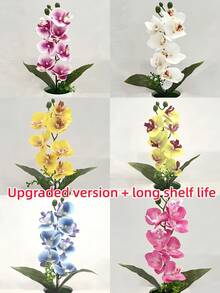 1/2pcs Magenta & White Artificial Phalaenopsis Orchid Potted Plant, Elegant Silk Bonsai With White Pot, Realistic Faux Orchid For Home, Office, Kitchen Decor, Perfect For Wedding, Valentine's Day & All Seasons - Red Violet - View 10
