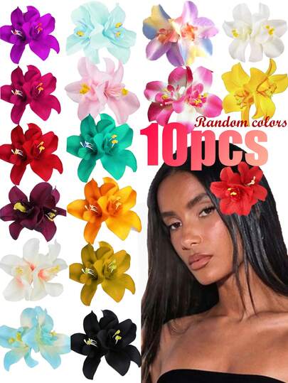 10 chiếc kẹp tóc hoa nhiệt đới Hawaii cỡ lớn, màu sắc ngẫu nhiên, phụ kiện tóc hoa cúc Gerbera nhân tạo nhiều màu sắc, thích hợp cho bãi biển mùa hè, tiệc Luau, đám cưới, trang trí tóc cưới phong cách Bohemian ngày Valentine, kẹp tóc.