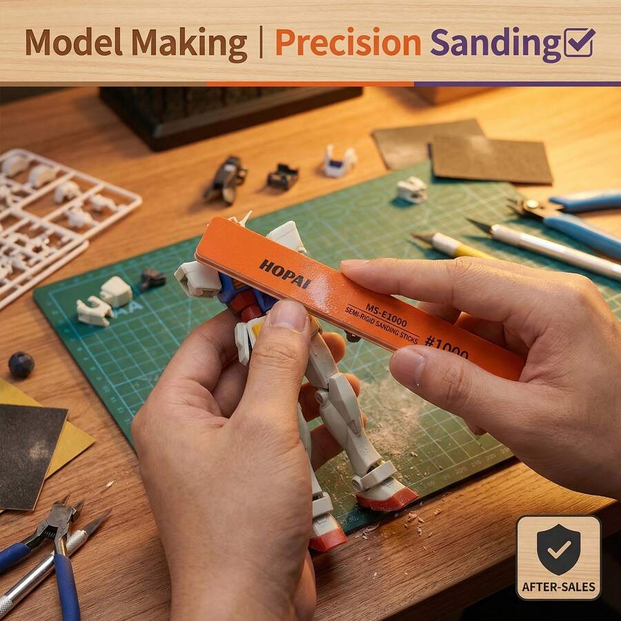 Bộ 6 que giấy nhám bán cứng, độ nhám #400/#600/#800/#1000/#1200/#1500, sử dụng được cả khô và ướt, dày 4mm, dụng cụ đánh bóng DIY.