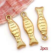 2件套不锈钢海洋动物吊坠，金色海洋鱼形吊坠，夏季海滩夏威夷风格，适用于DIY手链、项链、耳环等首饰制作 - 金色 - 查看 11