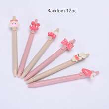 Bộ 12/4/3/1 bút bi mực gel đen 0.5mm bằng nhựa, thân bút bấm màu hồng kem dễ thương dành cho bé gái, 6 kiểu được giao ngẫu nhiên, vật dụng thiết yếu/bán chạy nhất cho mùa tựu trường của học sinh. - Cô gái thỏ ấn cây bút - Xem 15