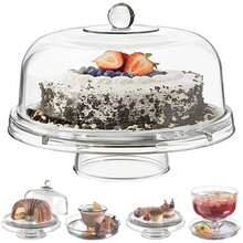 Gr8 Home 6-In-1 Clear Acrylic Cake Stand With Dome Lid Multi-Functional Serving Tray & Bowl - View 1