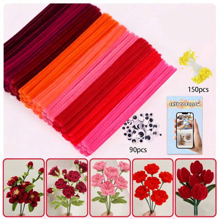 Tự làm bó hoa bằng dây buộc xoắn từ chất liệu nỉ. - 281 chiếc màu đỏ - Xem 1