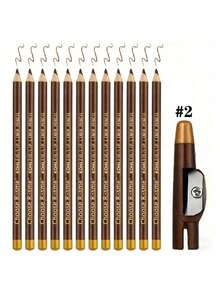 12 piezas/paquete Lápiz de cejas de color mate con sacapuntas, lápiz de maquillaje profesional para ojos y labios, punta fácil de usar, negro natural, marrón, café oscuro, lápices de maquillaje multifuncionales y portátiles - Multicolor - Ver 14