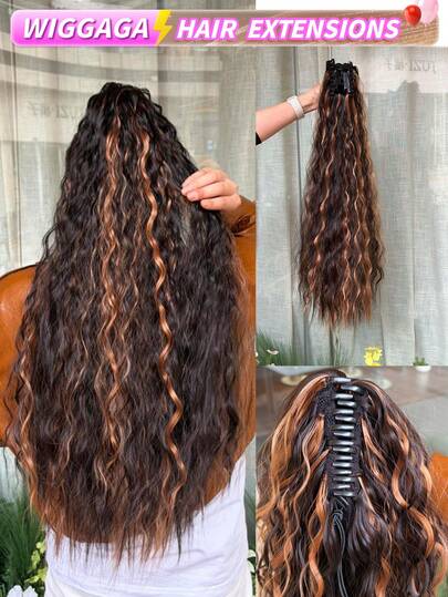 Tóc giả WIGGAGA Ss Style Inspo dành cho nữ, trang phục đi nghỉ mát, trang phục ngày Valentine mùa hè, tóc nối đuôi ngựa xoăn sóng nước màu piano dài 30 inch, mềm mại và tự nhiên, phù hợp cho phụ nữ.