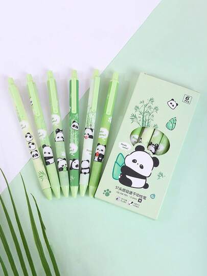 6pcs Cute Panda & Bamboo Shaped Neutral Pens, High Cost-Performance, Minimalist INS Style, Durable, Black Ink, Student Stationery, Back To School Essential