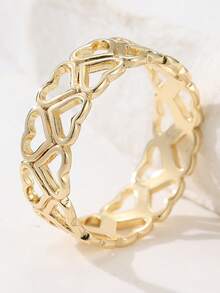 1 pieza Anillo de tono dorado con diseño hueco con forma de corazón clásica, accesorio exquisito para celebraciones y reuniones diarias, joyería elegante para mujeres, también un gran regalo - Dorado - Ver 9
