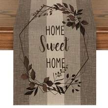 1pc Home Sweet Home Printed Wood Grain Table Runner, Suitable For Family Dining, Kitchen Decor, Home Decor, Outdoor Party And Restaurant Decoration, Linen Texture Appearance, Available In Multiple Sizes - Brown - View 15