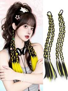2条18英寸合成四股拳击辫假发 | Y2K风格彩色绳编马尾辫，紫色和黑色发色，高弹力发带，易于佩戴，适合女性日常和派对佩戴，Y2K时尚发饰 - 彩色 - 查看 10